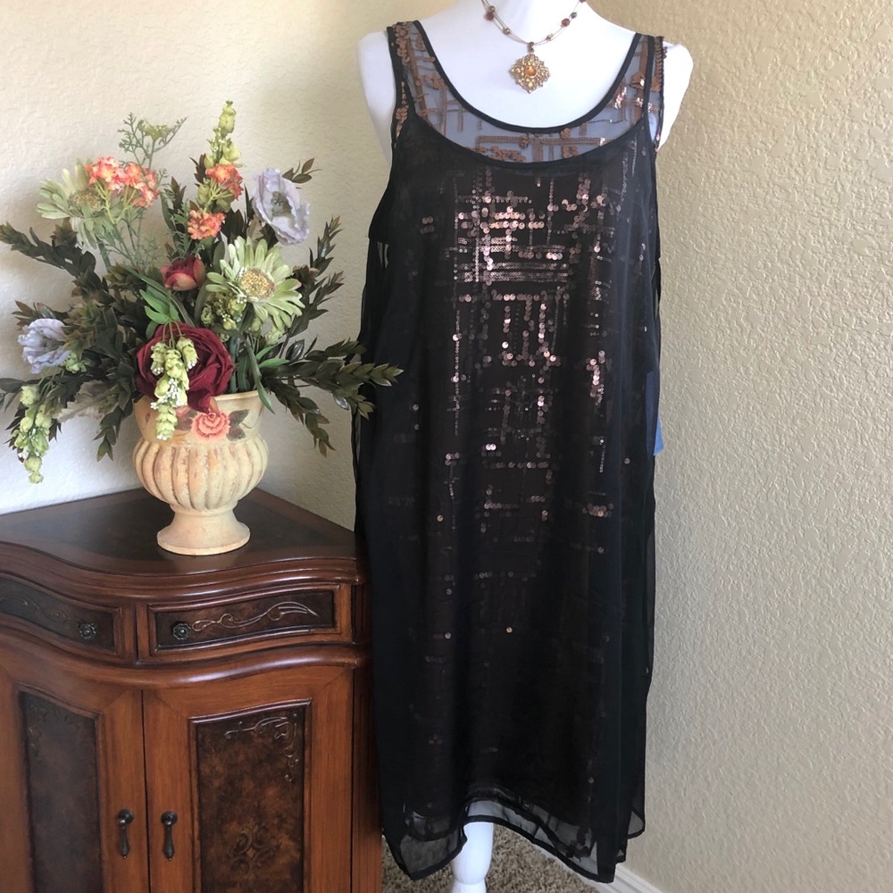 Simply Vera Wang Sheer Overlay Sequin Tank Dress